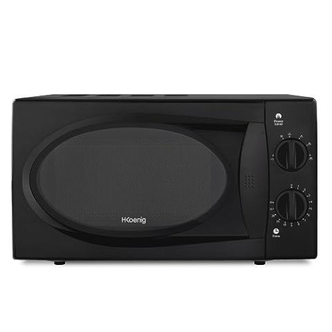 H.Koenig Kompakt-Mikrowelle 20L VIO6B Schwarz, Leistungsstark 700W, Drehteller 24,5cm, Multifunktion 5 Heizstufen und Auftaufunktion, Timer bis 30min