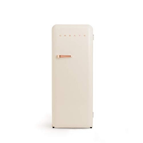 CREATE / RETRO FRIDGE 150 ROSE GOLD/Kühlschrank mit Gefrierfach 281L in Cremeweiß, Griff Rosa-Gold / 102W, niedriger Energieverbrauch, 150cm, 3 Ablagen, Temperaturregelung,60x60x150cm