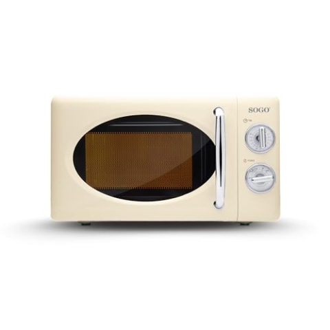 SOGO HOR-SS-890-BG Retro-Mikrowelle freistehend, 20 Liter, mit Timer und Auftaufunktion, 5 Leistungsstufen, 700 Watt, Beige