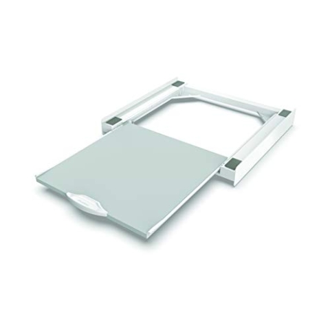 MELICONI Torre Pro L60 Universal-Überlappungsset für Waschmaschine und Wäschetrockner, vormontierte Halterung mit ausziehbarem Holzboden, Sicherheitsgurt inklusive, Tragkraft 250 kg
