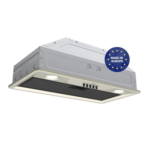 Wiggo D631B Einbau-Dunstabzugshaube 60cm I Abluft Umluft Dunstabzug 300m³/h - 3 Stufen I Energieeffizienzklasse D Schräghaube inkl. 2x Kohlefilter I Einbau Abzugshaube creme