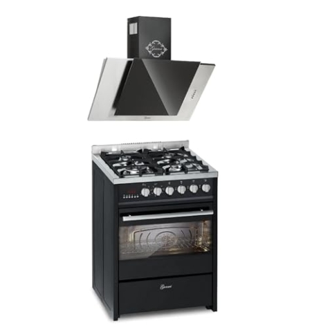 GURARI GCH E 610 BL+GCH S 482 60 IS Gas-Standherd 60 cm Gasherd mit Elektrobackofen 60 L, Range Coocker mit Dunstabzugshaube 60cm 1000 m³/h