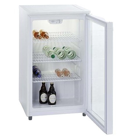 PKM GKS102 Glastür-Kühlschrank | Getränkekühlschrank | Flaschenkühlschrank | 102 Liter | 85 cm hoch | Wechselbarer Türanschlag | Höhenverstellbare Füße | 42 dB