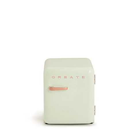 CREATE / RETRO FRIDGE 50 ROSE GOLD/Kühlschrank in Pastellgrün, Griff Rosa-Gold / 85W, Minibar, eine Regalfläche, Retro-Design, 50cm, zwei Ablagen, 48L Fassungsvermögen, energiesparend, 50x44x49,8cm