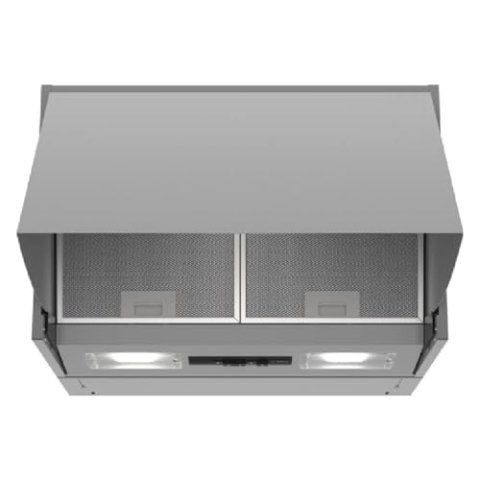 Bosch DEM63AC00, Serie 2, Zwischenbauhaube, Um- und Abluft, LED-Beleuchtung gleichmäßige Ausleuchtung, Drucktastenschalter, 3 Leistungsstufen, Metallfettfilter spülmaschinengeeignet, 60 cm breit