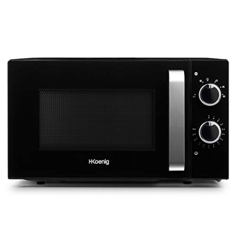 H.Koenig VIO8 Mikrowelle 20L Schwarz, Compact Design, Leistungsstark 700 W, Drehteller 24,5cm, Multifunktion 5 Heizstufen, Auftaufunktion, Timer bis 30 min.