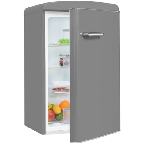 Exquisit Retro-Kühlschrank, 122 Liter, ohne Gefrierfach, Energieklasse E, LED-Licht, RKS120-V-H-160E grau