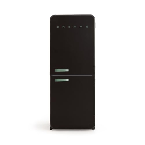 CREATE / RETRO FRIDGE FRIDGE COMBI 185 SAGE/Kombi-Kühlschrank mit Gefrierfach 401L in Schwarz, Griff Salbeigrün / 190W, No Frost System, 3 Ablagen, 2 Schubladen, Temperaturregler, 70x65x185 cm