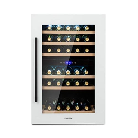 Klarstein Weinkühlschrank 2 Zonen, 132L Getränkekühlschrank, Kleiner Einbau-Weinschrank Schmal, Wein-Kühlschrank mit Glastür, Outdoor Flaschenkühlschrank, Wine Fridge 5-22°C, 41 Flaschen