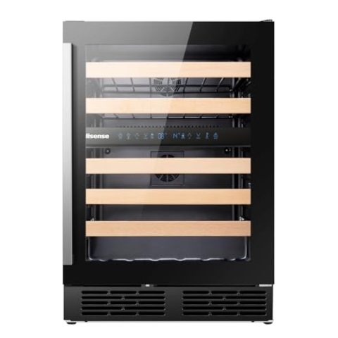 Hisense RW17W4NWLG0 Weintemperierschrank, Kapazität bis zu 46 Flaschen, Glastür mit UV Schutz, LED Innenbeleuchtung, Türanschlag wechselbar, schwarz