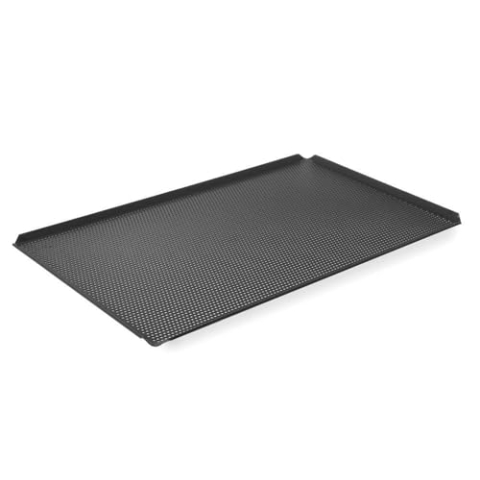 HENDI Backblech mit Teflon Antihaft Beschichtung, lochbackblech, lochblech, Temperaturbeständig bis 250°C, mit 4 Aufkantungen, Gelocht, GN 1/1, 530x325x(H)10mm, Aluminium