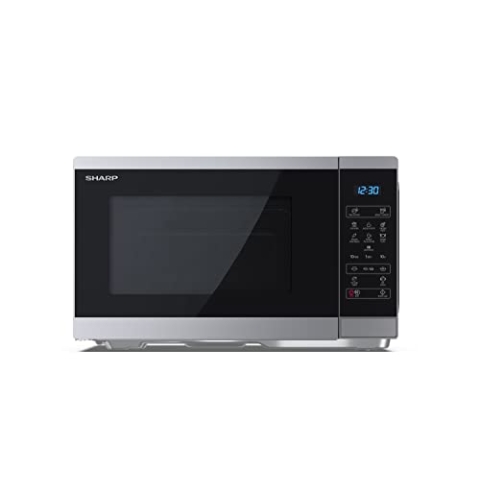 SHARP YC-MS252AE-S Mikrowelle (Mikrowelle: 900W, 11 Leistungsstufen, Auftaufunktion, Abmessungen 47,2 x 28 x 34,5 cm), silber