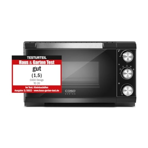 CASO TO 20 - Design Backofen, 5-fach Funktion: Umluft, Drehspieß mit Motor, Oberhitze, Unterhitze, Oberund Unterhitze, Stufenlose Temperatureinstellung von 70 - 230 °C, Timer 0 – 120 Minuten