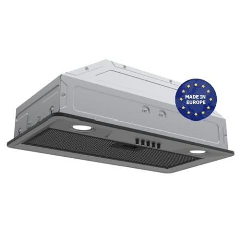 Wiggo D631B Einbau-Dunstabzugshaube 60cm I Abluft Umluft Dunstabzug 300m³/h - 3 Stufen I Energieeffizienzklasse D Schräghaube inkl. 2x Kohlefilter I Einbau Abzugshaube schwarz
