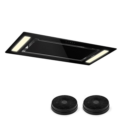 Klarstein Remy Dunstabzugshaube - Abzugshaube mit Abluft-/Umluftbetrieb, Dunstabzugshaube Umluft mit 620 m³/h Abluftleistung, schwarzes Satin-Glas, 230W, 90cm, 2 x Aktivkohlefilter, Mettalic Schwarz