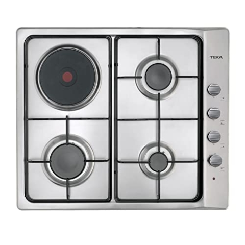 Teka E/60.3 3G 1P AL - Butangas- und Elektrokochfeld, 60 cm, 3 Brenner und 1 geschirmte Elektroplatte, emaillierte Grillplatten, Gasplatte mit 3 Flammen, Butangasplatte, Edelstahl