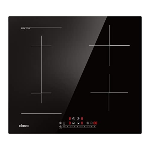 CIARRA CBBIH4BF Induktionskochfeld 60 cm Flexzonen Einbau 4 Platten mit Bridge Bräterzone PowerBoost Slider Touch-Bedienung Induktion Kochfeld 9 Stufen Timer Kindersicherung Überhitzungsschutz 7200 W