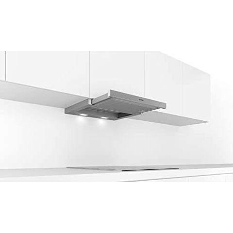 Bosch DFL063W56 Serie 2 Flachschirmhaube, 60 cm breit, Um- & Abluft, Made in Germany, LED-Beleuchtung gleichmäßige Ausleuchtung, Wippenschalter,2 Leistungsstufen,Metallfettfilter spülmaschinengeeignet