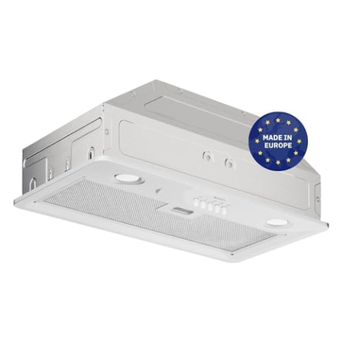 Wiggo D631B Einbau-Dunstabzugshaube 60cm I Abluft Umluft Dunstabzug 300m³/h - 3 Stufen I Energieeffizienzklasse D Schräghaube inkl. 2x Kohlefilter I Einbau Abzugshaube weiß