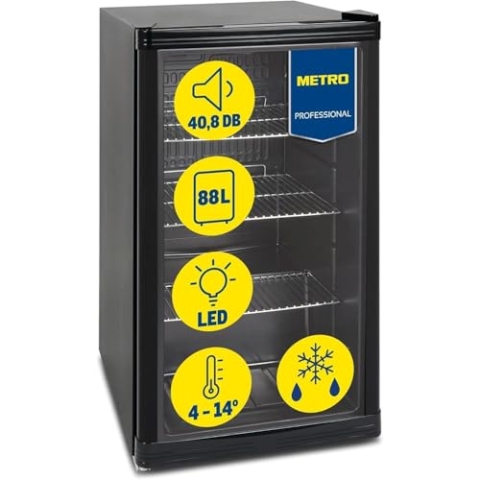 METRO Professional Mini-Kühlschrank GPC1088, 88 L, 1.052 kWh/24h, 3 Edelstahl-Drahtböden, schwarz
