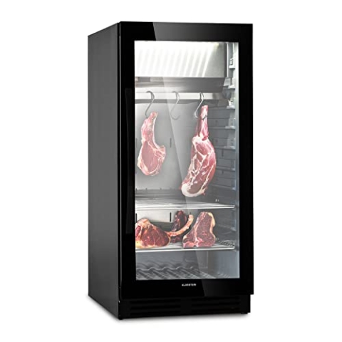 Klarstein Kühlschrank, Reifeschrank für Dry Aged Beef, 1 Zonen Kühlschrank mit Glastür, In- und Outdoor mit LED-Beleuchtung, Freistehend oder Einbaukühlschrank, Temperaturbereich 1-25 °C, 233 L