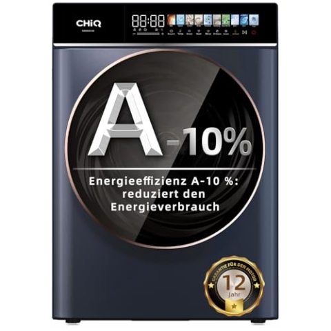 CHiQ CW106581AX Waschmaschine 10 kg, Klasse A-10%, LED-Touchscreen/1400 U/12 Waschzyklen/Dampfpflege/Inverter, Große Trommel, Washer Schwarz