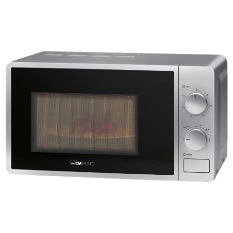 Clatronic Mikrowelle mit 20L Garraum & Garraumbeleuchtung | Microwave mit 6 Leistungsstufen | Microwellengerät mit 30-Min.-Timer | Microwelle mit Ø24,5 cm Drehteller | 700W | MW 791 inox