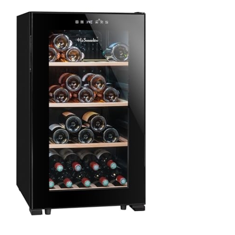 La Sommeliere - Weinkühlschrank LS52BLACK, 52 Flaschen, Temperier-Servier-Weinschrank, Glastür aus UV-undurchlässigem Glas, Temperaturbereich von 5°C bis 20°C, freistehend