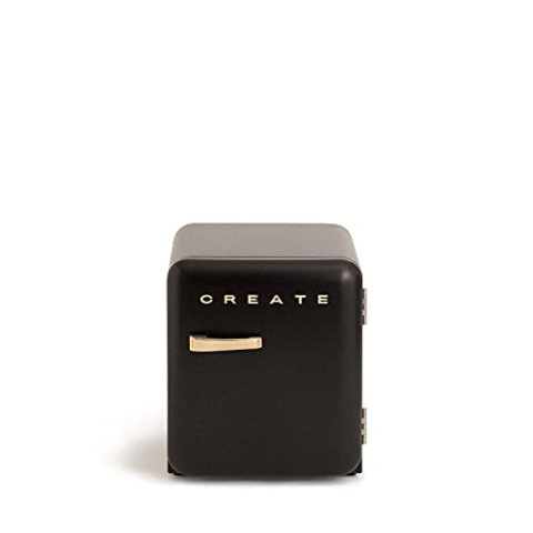CREATE / RETRO FRIDGE 50 GOLD/Kühlschrank in Schwarz, Griff Gold / 85W, Minibar, eine Regalfläche, Retro-Design, 50cm, zwei Ablagen, 48L Fassungsvermögen, energiesparend, 50x44x49,8cm