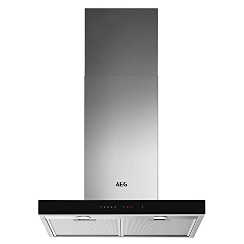 AEG DBE5660HB Kamin-Dunstabzugshaube mit Glas / Serie 8000 mit Breeze / Abluft oder Umluft / 60cm / Edelstahl / Hob²Hood / max. 480 m³/h / min. 56 – max. 73 dB(A) / A / Touch-Bedienung / Edelstahl