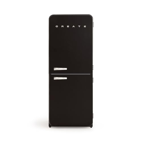 CREATE / RETRO FRIDGE FRIDGE COMBI 185 MARBLE/Kombi-Kühlschrank mit Gefrierfach 401L in Schwarz, Griff Marmor / 190W, No Frost System, 3 Ablagen, 2 Schubladen, Temperaturregler, 70x65x185 cm