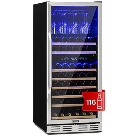 Klarstein Einbau-Weinkühlschrank, 2 Zonen Getränkekühlschrank Klein, Kleiner Weinschrank 306L, Wein-Kühlschrank Klein mit Glastür, Indoor/Outdoor Flaschenkühlschrank, Wine Fridge 116 Flaschen