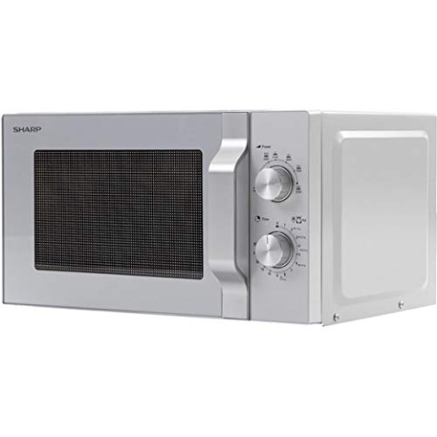 Sharp R204S Solo-Mikrowelle/ 20 L/ 800 W/ 6 Leistungsstufen/Zeitschaltuhr von 30 Minuten bis 00 Sekunden/Gewichtgesteuertes Auftauen/Glasdrehteller (24, 5 cm)/ Silber