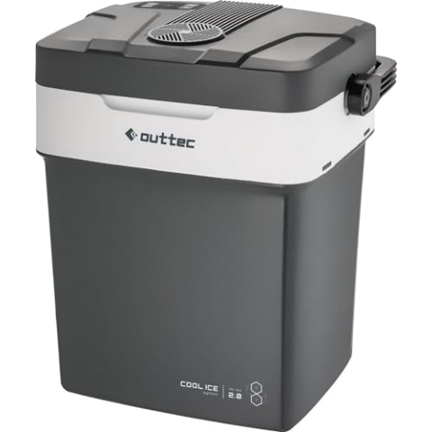 Outtec Mini Kühlschrank, 32L Nutzinhalt, Elektrische Kühlbox Klein, Camping Kühlschrank, Tragbare Kühlboxen, Kühltasche Elektrisch für Camping, Büro, Garten, Picknick, Outdoor (Grau)