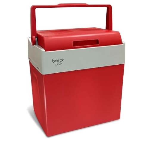 briebe Tragbare Elektrische Kühlbox für Reise Auto, Camping, 12 V/220 V, Fassungsvermögen 28 Liter, Kühlung, Warmhaltefunktion, Geringer Stromverbrauch, Rot