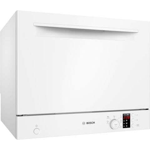 Bosch SKS2ITW00E, Serie 2, Freistehender Kompakt-Geschirrspüler 55 cm, Besteckkorb, Mini Spülmaschine, schneller sauberes Geschirr, Extra Trocknen, Schonende Glasreinigung, Automatikprogramme, Weiß
