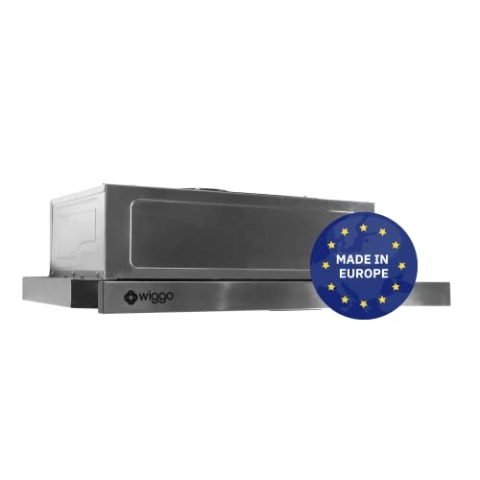 Wiggo Dunstabzugshaube 60cm WE-632R inox I Flachschirmhaube für Abluft oder Umluft Dunstabzug 300m³/h mit LED-Beleuchtung I Einbau-Dunstabzugshaube inkl. Fettfilter & 2× Kohlefilter
