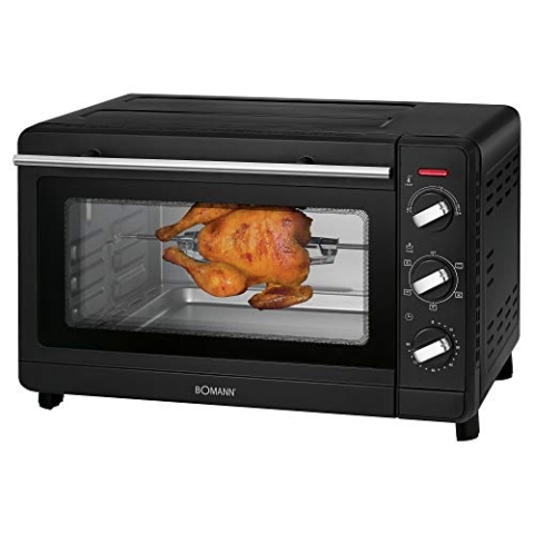 Bomann Multi-Backofen | 30 Liter Backraum | Ober + Unterhitze | Kombibetrieb | 6-Stufenschalter | 100 °C–230 °C | Drehspieß | Pizzastein (29 cm) | Krümelblech | Sichtfenster | 1500 Watt | MBG 6023 CB