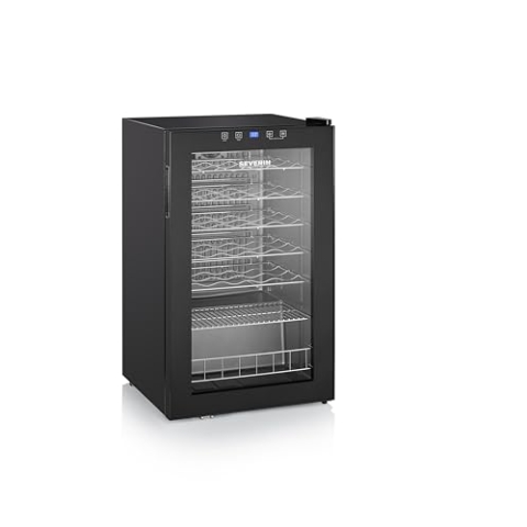 SEVERIN Weinkühlschrank 95L Volumen für max. 36 Flaschen 0,75L, Wein-Temperierschrank inkl. LED & Touch-Display, Temperatur einstellbar von 5-18°C, nur 42 dB, EEK G, schwarz, WKS 8908