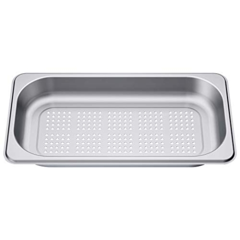 Bosch HEZ36D163G Zubehör für Dampfgarer & Dampfbacköfen, Dampfbehälter gelocht, Gareinsatz, Edelstahl, Größe S, Made in Germany