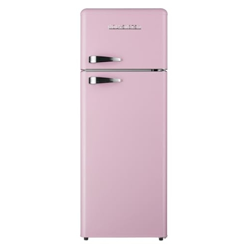Wolkenstein Retro Kühl-Gefrier-Kombination Pink Glanz GK212.4RT SP | 211 Liter | Nostalgie Design Kühlschrank | 39 Liter 4 Sterne Gefrierfach | LED-Beleuchtung | Silber Applikationen