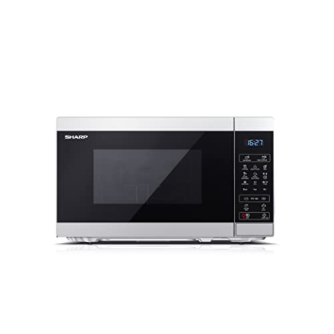SHARP YC-MG02E-S Mikrowelle mit Grill (800 W, 20 L, 11 Leistungsstufen, Eco-Funktion, Auftaufunktion, Kindersicherung), schwarz/silber