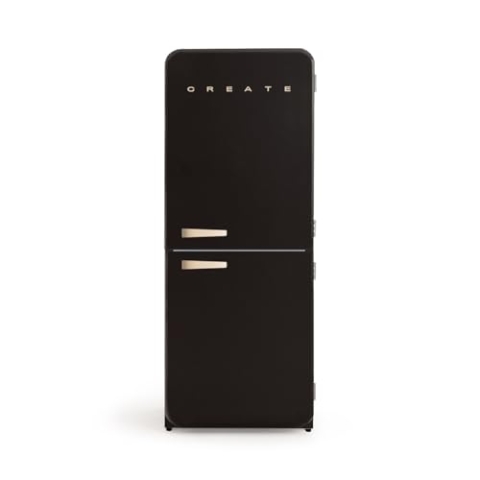 CREATE / RETRO FRIDGE FRIDGE COMBI 185 SAND/Kombi-Kühlschrank mit Gefrierfach 401L in Schwarz, Griff Sand / 190W, No Frost System, 3 Ablagen, 2 Schubladen, Temperaturregler, 70x65x185 cm