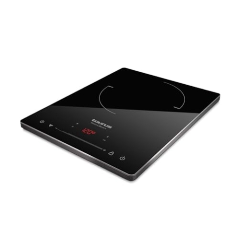 Taurus Darkfire - Tragbares digitales Induktionskochfeld. Durchmesser bis 20 cm. 8 Leistungsstufen. Einstellbare Temperatur Timer-Funktion. Ultraflaches Design. 2100 W. 290 x 365 x 45 mm.