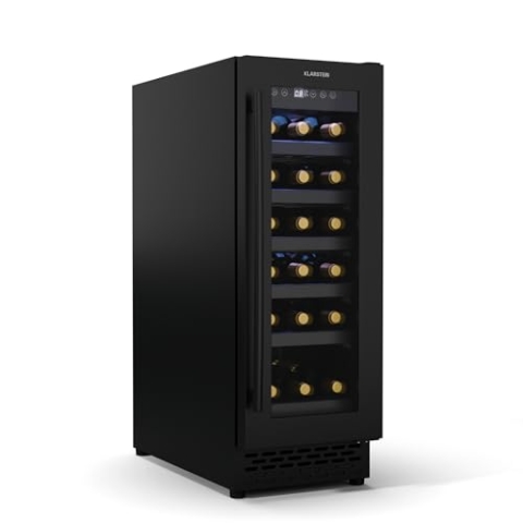 Klarstein Vinovilla 18 Uno Weinkühlschrank Einbau - 18 Flaschen, 1 Zone, 5-18 °C, LED-Touch, Leise 38 dB, Mattschwarz, Beleuchtet, Weinkühlschrank zum Einbauen