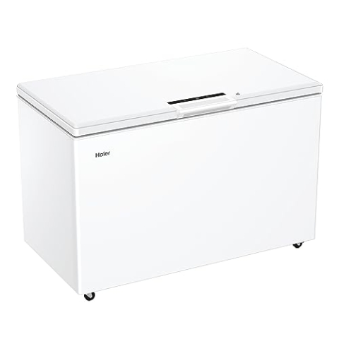 Haier HCE420E Gefriertruhe/Nettoinhalt 418 Liter/Low Frost/Elektronische Temperatursteuerung/Schnell-Gefrierfunktion/LED-Innenbeleuchtung/Temperaturanzeige / 3 Metallkörbe/Weiß