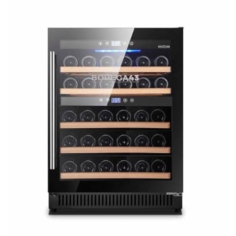 BODEGA43-40 Weinkühlschrank Einbau - Freistehend Weinklimaschrank mit 2 Zonen, 5-20 ºC, 130 Liter, 40 Flaschen, 6 Regaleinschübe, vibrationsarm, 40dB, Schwarz