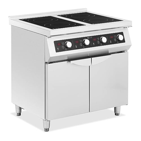 Royal Catering Induktionsherd 17 kW mit 4 Induktionskochfeldern (30 cm) bis 240 °C inkl. Unterschrank Standherd Elektroherd Herd mit Induktionskochfeld Induktionsfeld