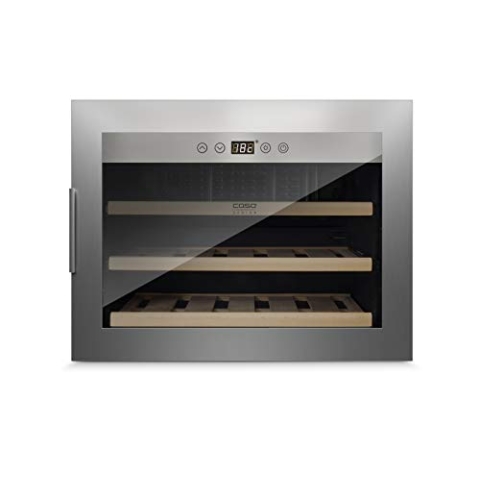 Caso WineSafe 18 EB Inox | Weinkühlschrank für 18 Flaschen | Einbaugerät Standardmaß, Höhe 45cm, 5-20°C, Innenraumbeleuchtung, UV-Filterglas, Edelstahl, 629