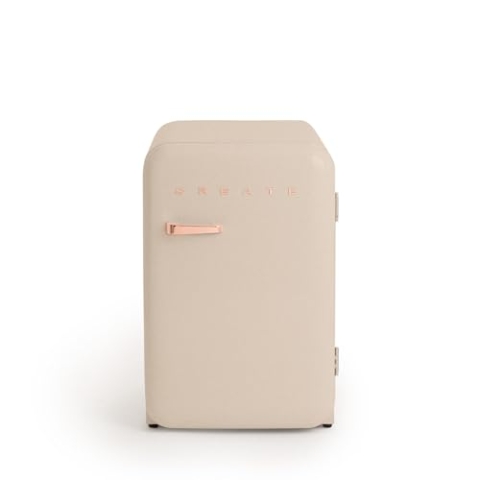 CREATE / RETRO FRIDGE 83.5 ROSE GOLD/Kühlschrank in Sand, Griff Rosa-Gold / 98W, niedriger Verbrauch, 2 Ablagen, Temperaturregler, Flaschenhalter, 56x54x84cm